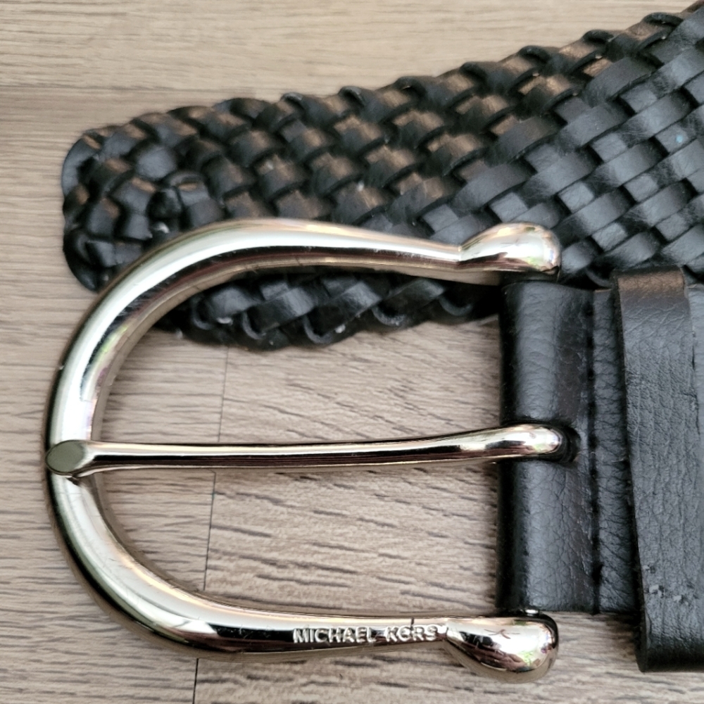 Michael Kors Black Leather Woven Belt Size M